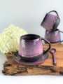 filiżanka ze spodkiem różowo-fioletowa