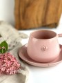 różowa filiżanka ceramiczna ręcznie robiona z sercem ok. 250 ml