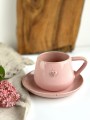 różowa filiżanka ceramiczna ręcznie robiona z sercem ok. 250 ml