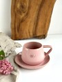 różowa filiżanka ceramiczna ręcznie robiona z sercem ok. 250 ml