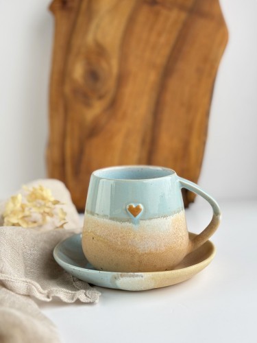 Filiżanka / kubek ze spodeczkiem 320 ml niebieskie migdały z sercem