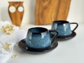 zestaw dla dwojga - filiżanki ceramiczne w odcieniach niebieskiego i granatu 250 ml
