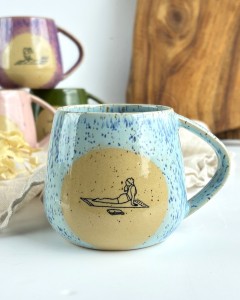 Kubek ceramiczny beczułka 320 ml - Joga niebieski