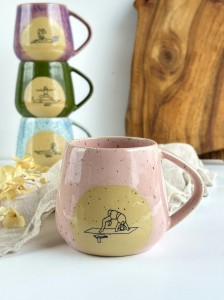 Kubek ceramiczny beczułka 320 ml - Joga różowy 